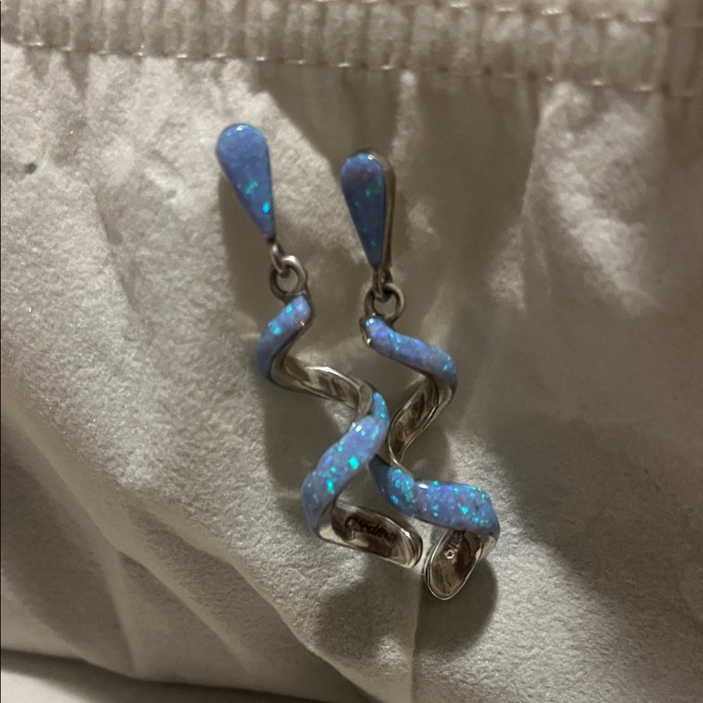 Dazzling Silver and Blue Swirl Earrings - Picture 8 of 8